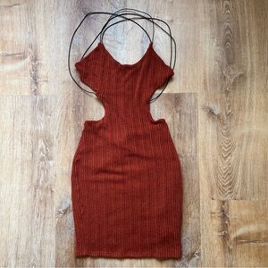 Sunset Orange Ribbed Bodycon Dress